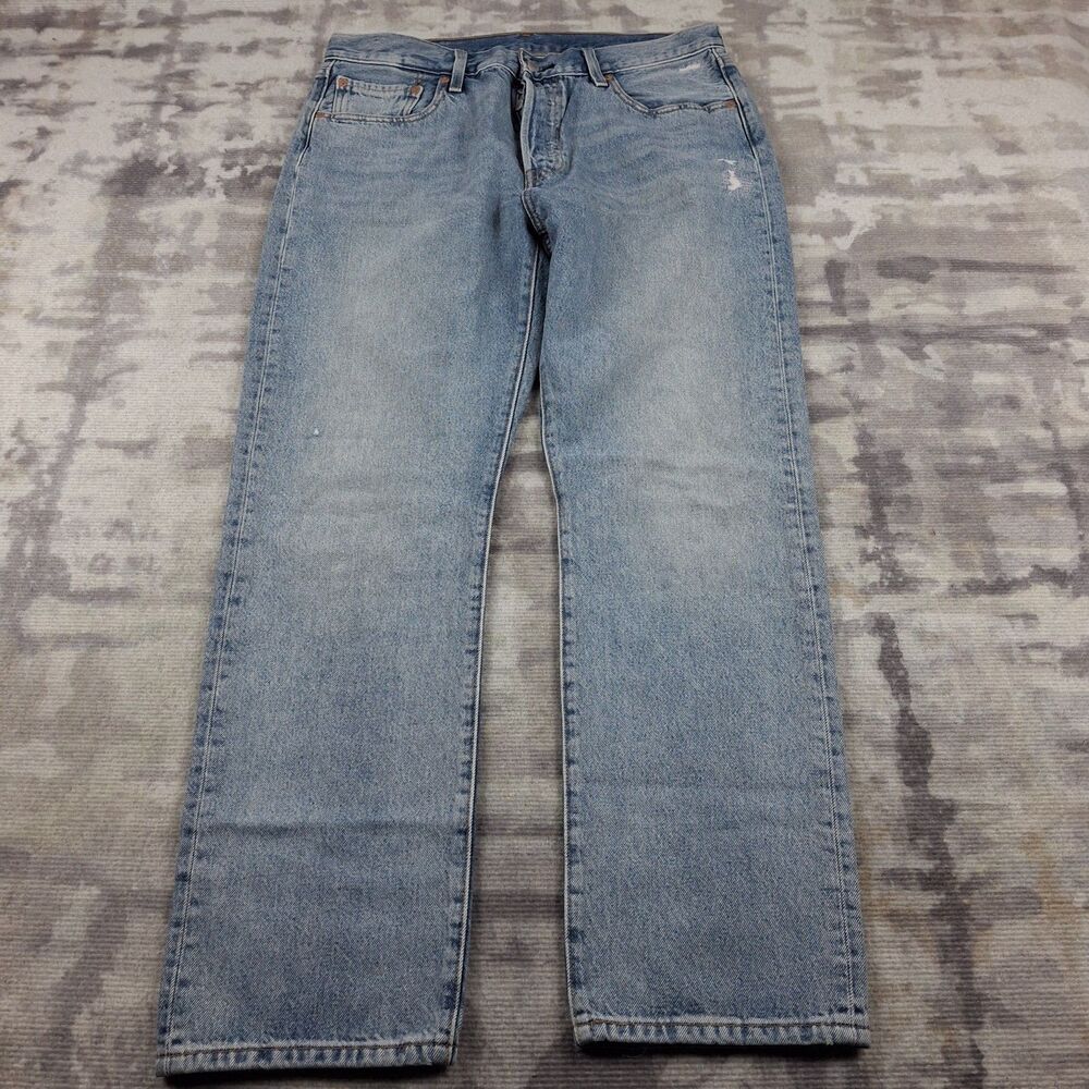 Levis Premium 501 Original Jeans Womens 33x30 Light Wash Blue Denim Big E...